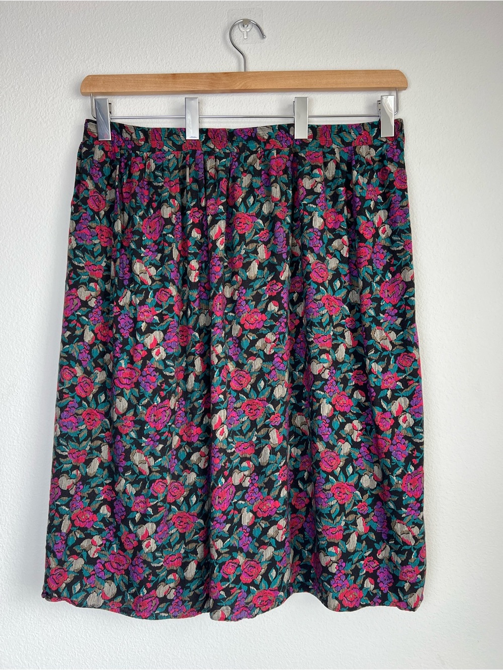 VTG Floral Midi Skirt Rayon Garden Party Grandmacore Prairie Teacher 90s USA 16